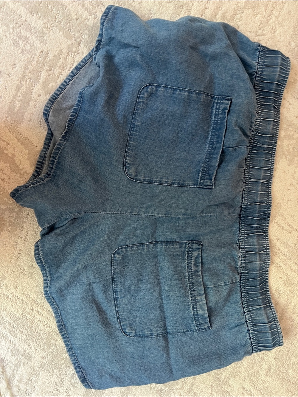 LOFT Blue Denim-Look Drawstring Shorts - Picture 2 of 2